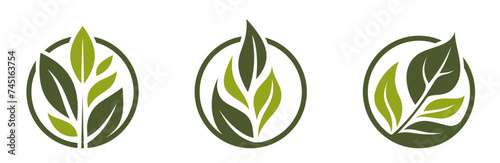 organic icons. green plant in a circle. eco friendly, natural and bio symbols. isolated vector images