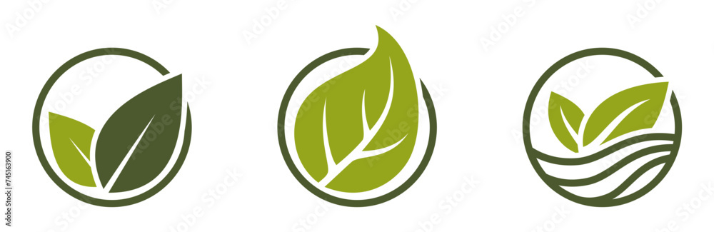 eco icons. green plant in a circle. organic, natural and bio symbols. isolated vector illustrations eco icons. green plant in a circle. organic, natural and bio symbols. isolated vector illustrations