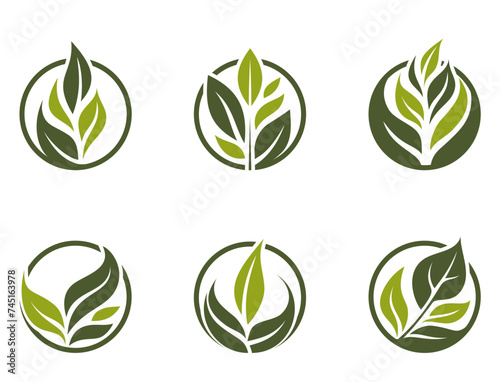natural icon set. green plant in a circle. organic, eco friendly and bio symbols. isolated vector images