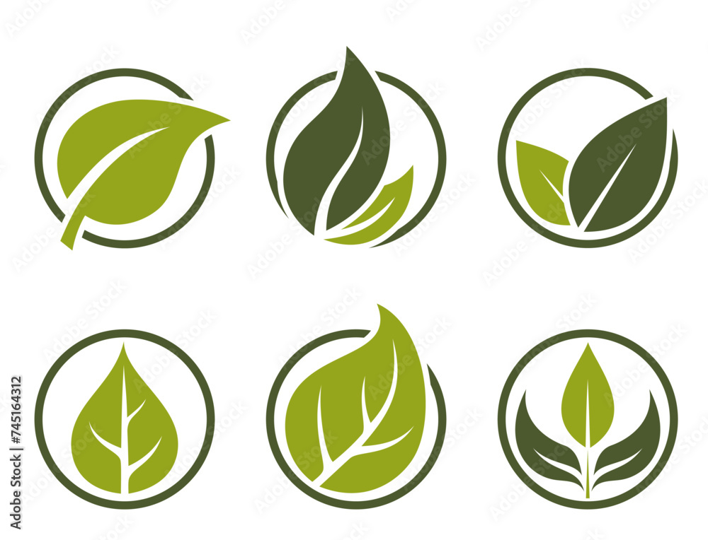 eco friendly icon set. leaf in a circle. natural, bio and organic symbols. isolated vector images eco friendly icon set. leaf in a circle. natural, bio and organic symbols. isolated vector images