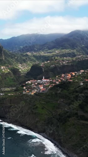 Vertical video 9:16 for social media story Aerial view of mountain villages in Madeira Portugal	