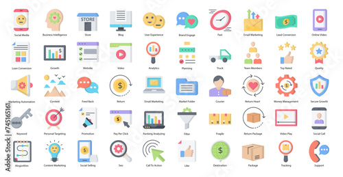 Inbound Marketing Flat Icons User Experience Iconset 50 Vector Icons