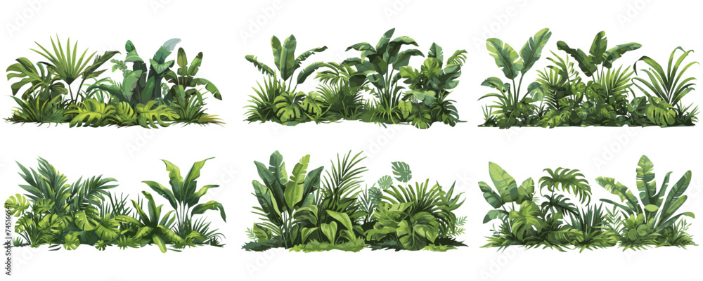 custom made wallpaper toronto digitalset of green grass and leaves. tropical jungle leaf.