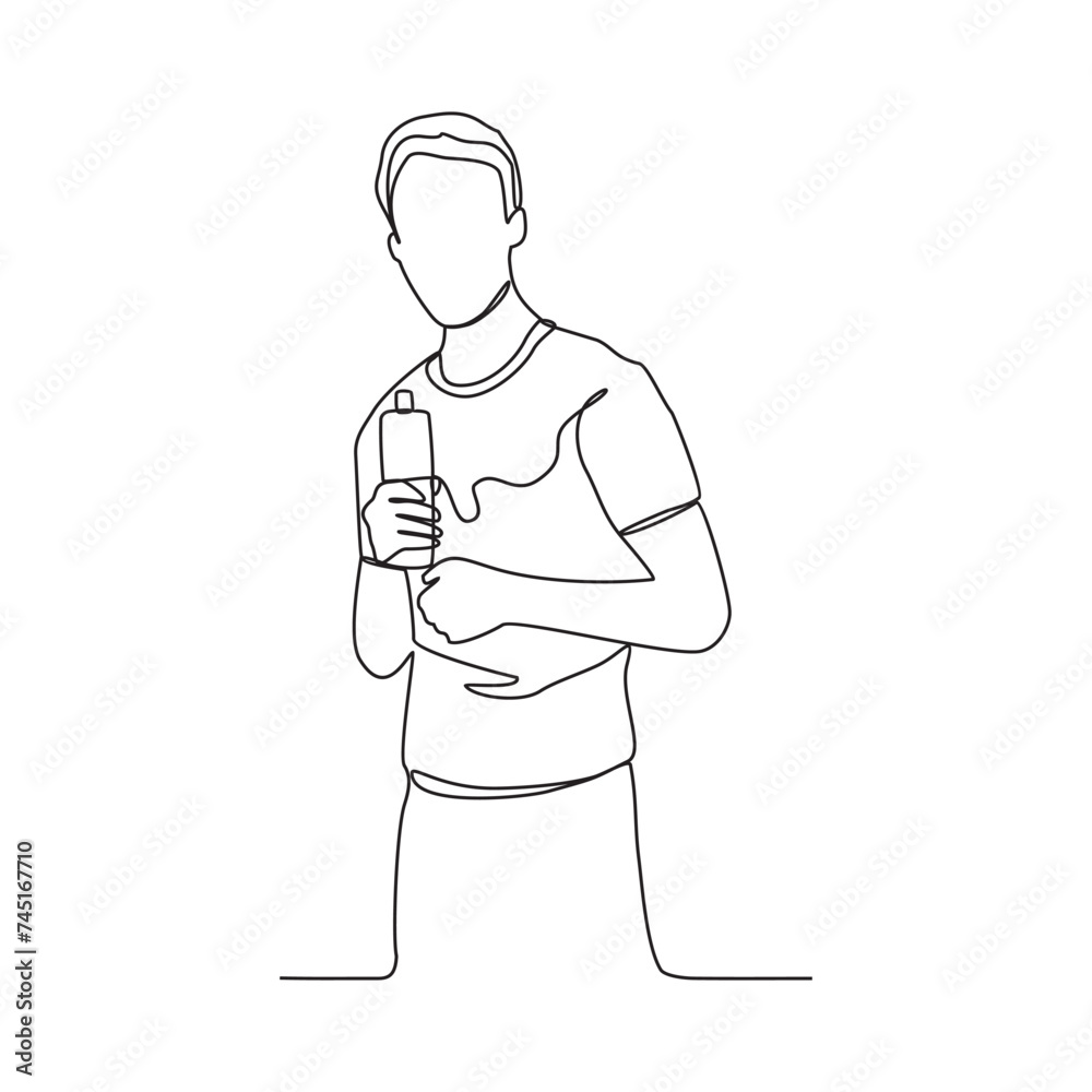 One continuous line drawing of the people are drinking after exercising in the morning vector illustration. Drinking after exercising activity illustration in simple linear style vector design concept One continuous line drawing of the people are drinking after exercising in the morning vector illustration. Drinking after exercising activity illustration in simple linear style vector design concept