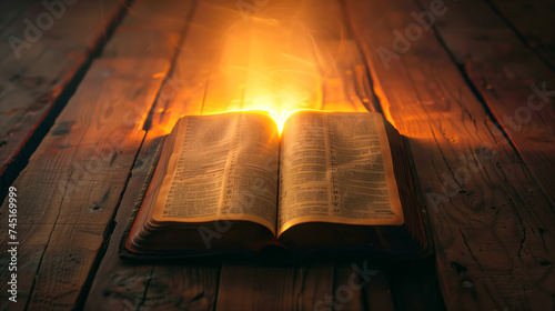 The Bible the Holy Book the Word of God with lighting effects Generative AI Illustration photo