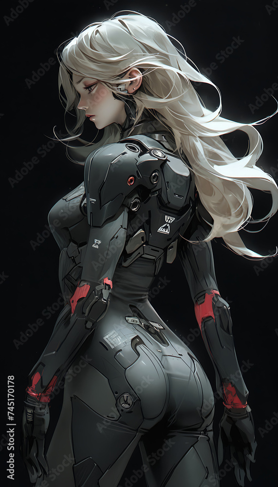 Futuristic cybersuit lady with white hair