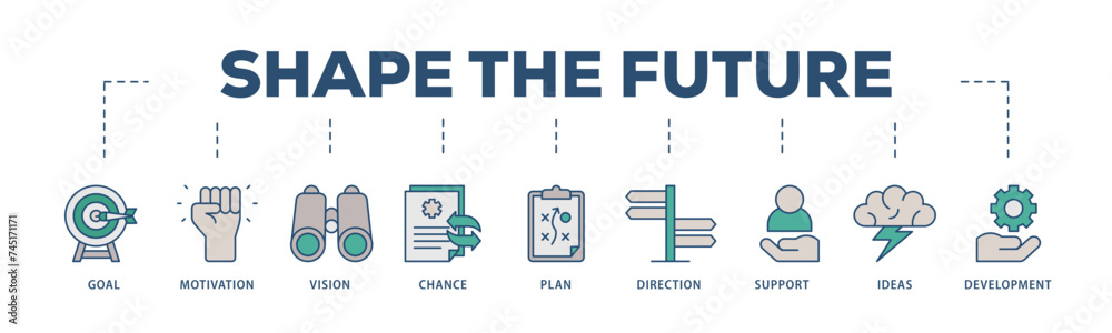 Shape the future icons process structure web banner illustration of the goal, motivation, vision, chance, plan, direction, support, ideas, and development icon live stroke and easy to edit Shape the future icons process structure web banner illustration of the goal, motivation, vision, chance, plan, direction, support, ideas, and development icon live stroke and easy to edit