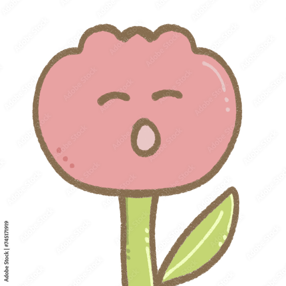 cute pink tulip flower with eyes and mouth