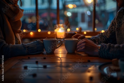 Intimate Couple Enjoying a Candlelit Coffee Date in a Cozy Cafe
