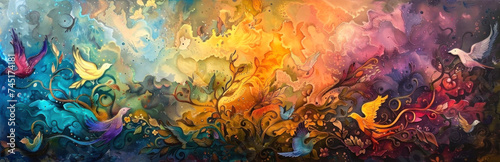 Dive into a world of color with this vibrant abstract painting
