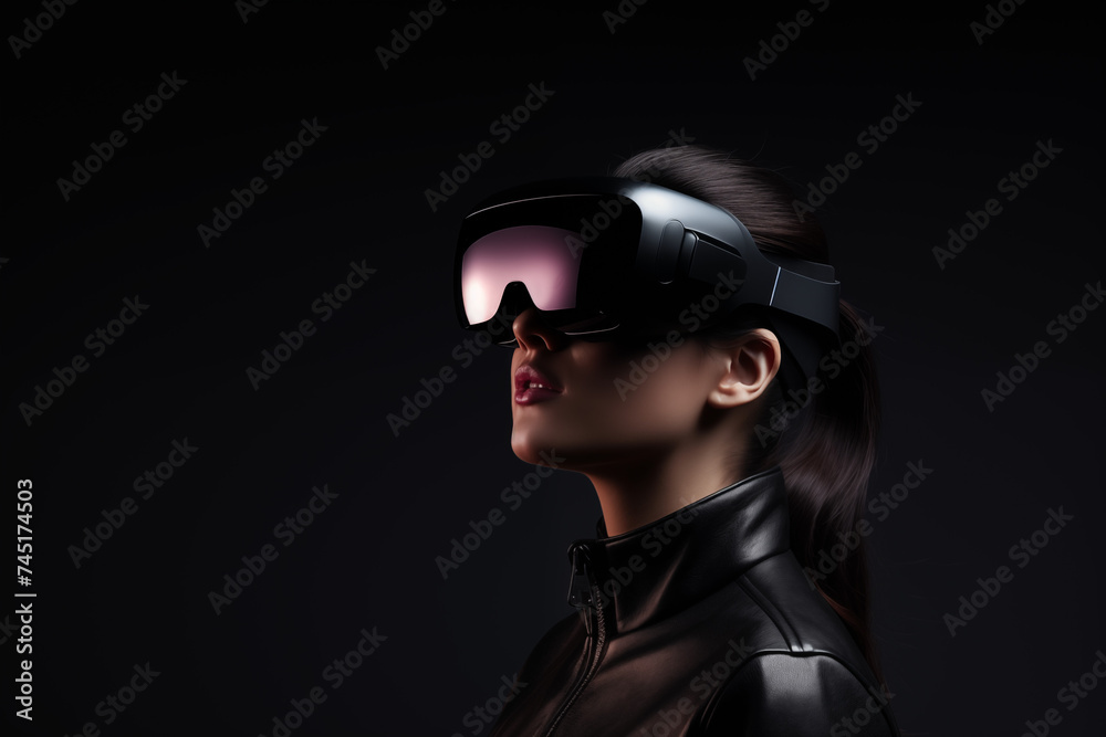Woman Experiencing Virtual Reality with Smart Glasses, Future Technology Concept Woman Experiencing Virtual Reality with Smart Glasses, Future Technology Concept
