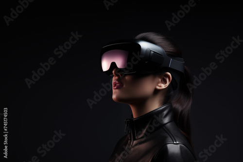Woman Experiencing Virtual Reality with Smart Glasses, Future Technology Concept © song