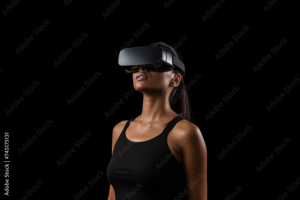 Woman Experiencing Virtual Reality with Smart Glasses, Future Technology Concept Woman Experiencing Virtual Reality with Smart Glasses, Future Technology Concept