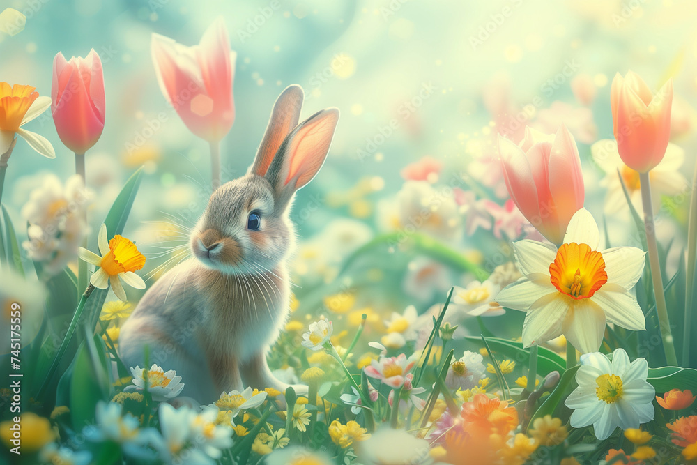 Bunnies Frolicking in Springtime Blooms Bunnies Frolicking in Springtime Blooms