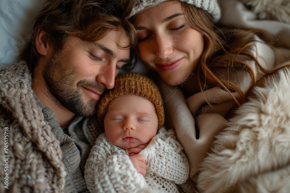 New family new life, parent-child concept. Parents spend time with their newborn New family new life, parent-child concept. Parents spend time with their newborn