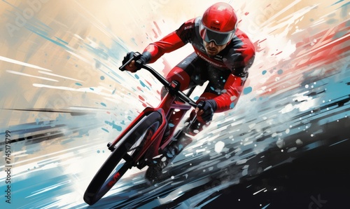cycling splashes. Athlete bike cyclist. triathlon. cycling. Cyclist in motion. Bright picture. poster