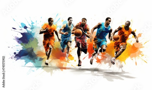 Team sports. The game is sporty. Competitions. Athletes on the move. Splashes of paint. Poster. banner. white background