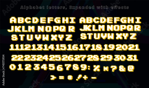 Gold Neon Pixel Perfect Icons Alphabet Letters