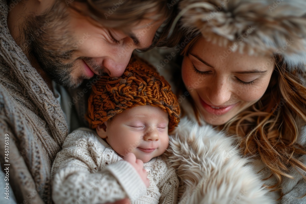 New family new life, parent-child concept. Parents spend time with their newborn