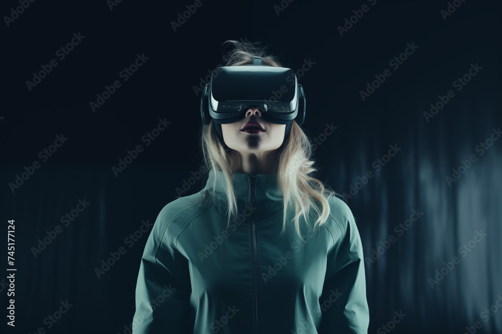Woman Experiencing Virtual Reality with Smart Glasses, Future Technology Concept Woman Experiencing Virtual Reality with Smart Glasses, Future Technology Concept