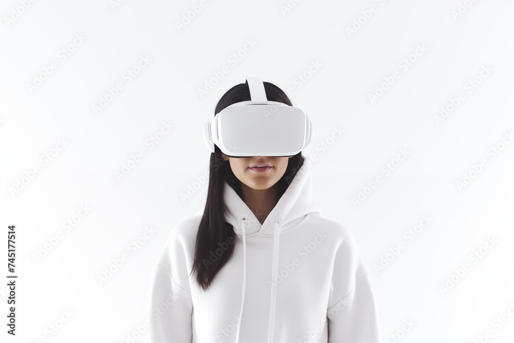 Woman Experiencing Virtual Reality with Smart Glasses, Future Technology Concept Woman Experiencing Virtual Reality with Smart Glasses, Future Technology Concept