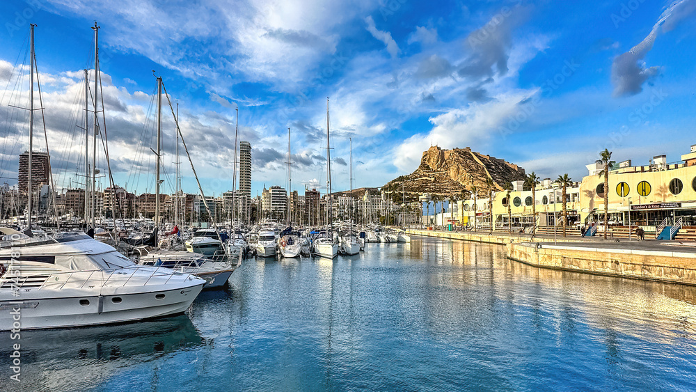 Cityscape and marina in the waterfront district, Alicante, Spain