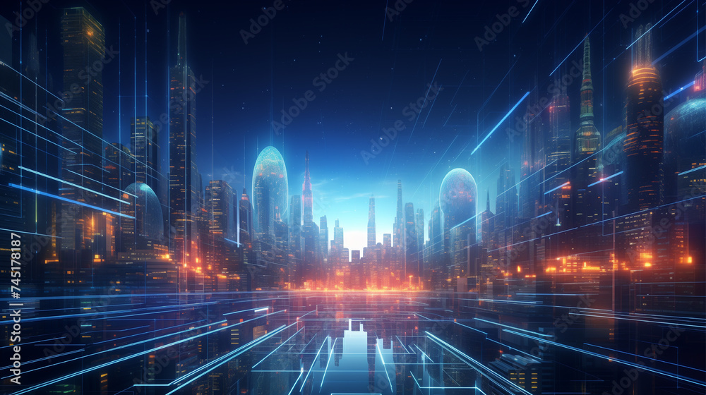 Futuristic Cityscape with light and traffic Futuristic Cityscape with light and traffic