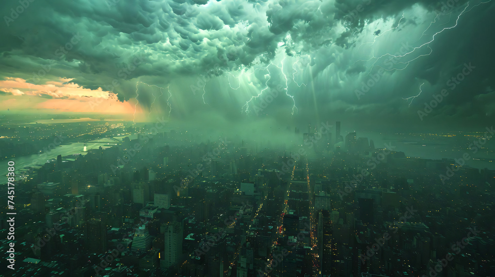 The drama of thunderstorms over cityscapes, documentary photography - (3)