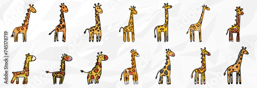 Giraffen Kinderzeichnungen: Doodle Illustrationen - Vektorgrafik Bündel