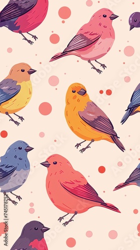Bird wallpaper in style of colorful cartoons. Design for banner  poster  wallpaper  background.