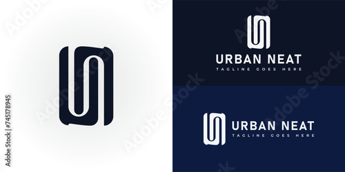 Abstract Initial Letter UN or NU Logo in deep blue color isolated in white background applied for company logo design inspiration also suitable for the brand or company that has the same initial name