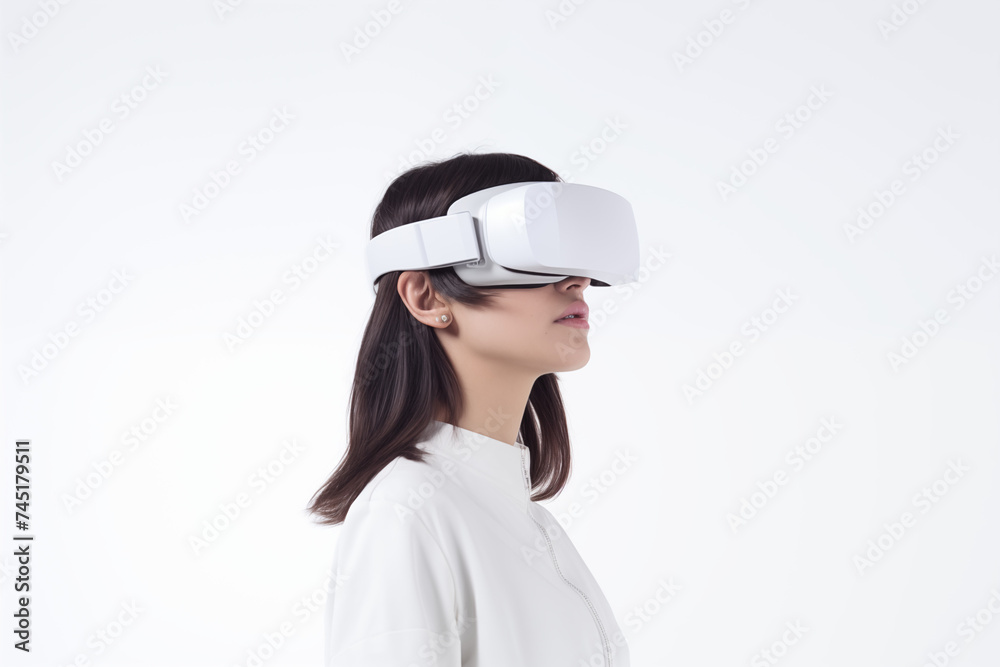 Woman Experiencing Virtual Reality with Smart Glasses, Future Technology Concept Woman Experiencing Virtual Reality with Smart Glasses, Future Technology Concept
