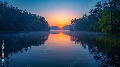 The quiet reflection of lakes at twilight, documentary photography -