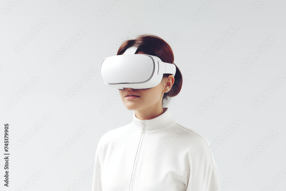 Woman Experiencing Virtual Reality with Smart Glasses, Future Technology Concept Woman Experiencing Virtual Reality with Smart Glasses, Future Technology Concept
