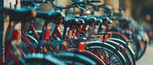 Array of Parked Bicycles, Commuting Station, An array of bicycles parked at a commuting station promoting alternative transportation © Gasi