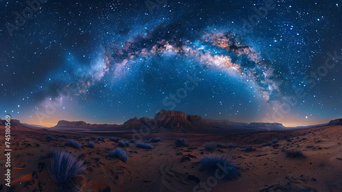 The vast expanse of starry night skies over deserts, documentary capture - (1) photo