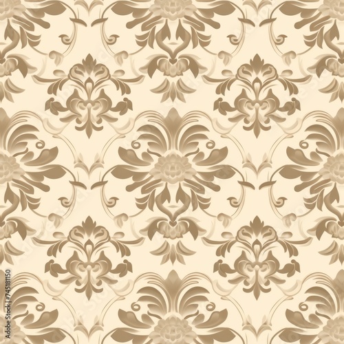 A Beige wallpaper with ornate design, in the style of victorian, repeating pattern vector illustration