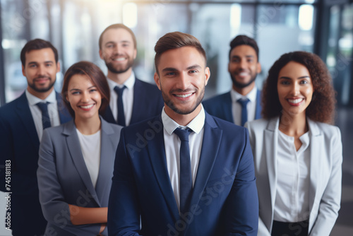 Confident Business Professionals Smiling Directly at Camera in Workplace Environment