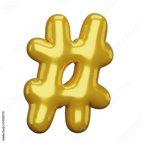 hashtag. symbol. 3D hashtag. Symbol sign. Symbol golden. balloon Symbol.