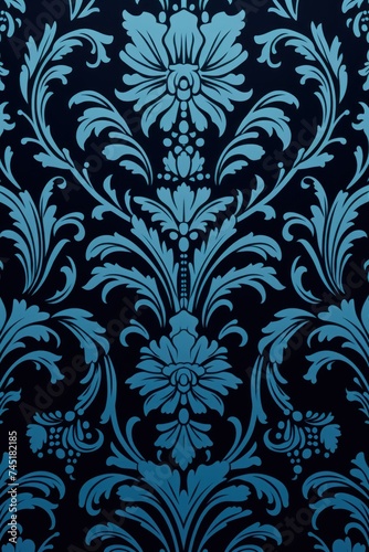 A Blue wallpaper with ornate design, in the style of victorian, repeating pattern vector illustration
