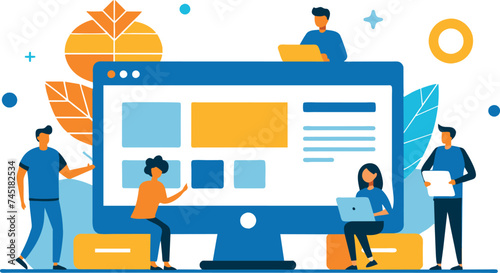 Business people assist in carrying web banner production and website development, whether it's through homepage layout construction, html design, SEO search engine optimization
