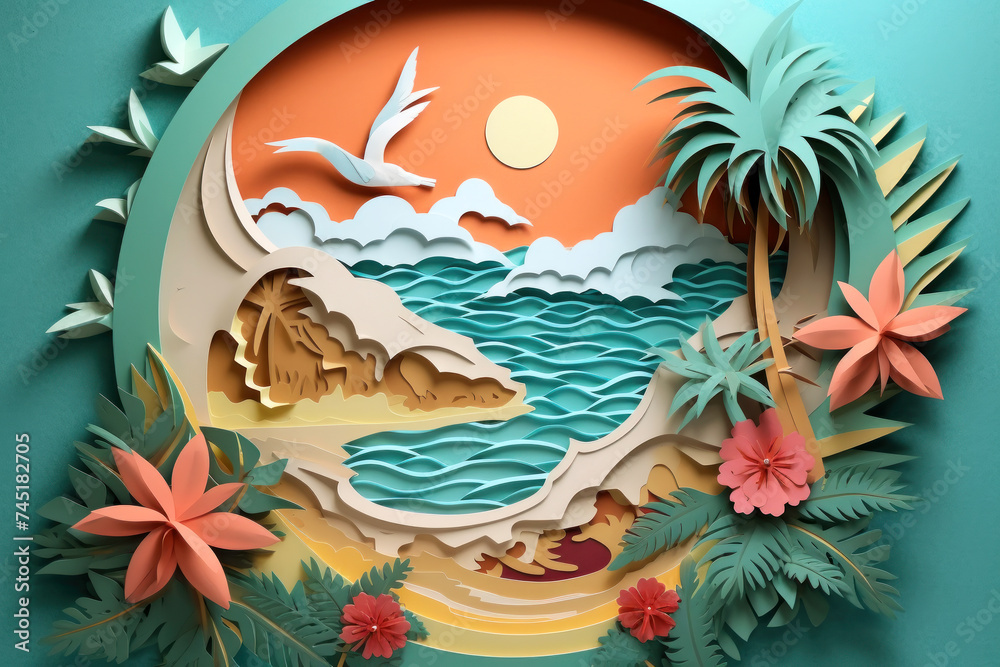 Escape to a paper art paradise where azure waves