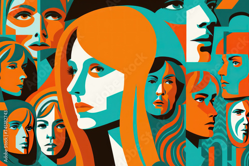 Discover a vibrant fusion of faces in this artwork, where abstract meets pop art