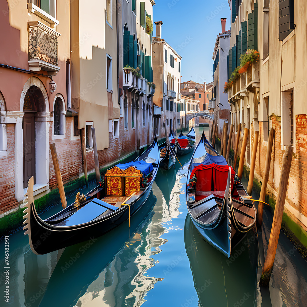 Gondolas floating along a picturesque canal in Venice