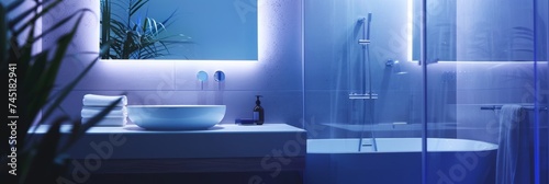 A bathroom with a smart shower that adjusts to your preferences photo