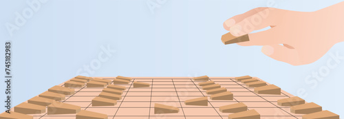 将棋盤と駒を打つ手のベクターイラスト
