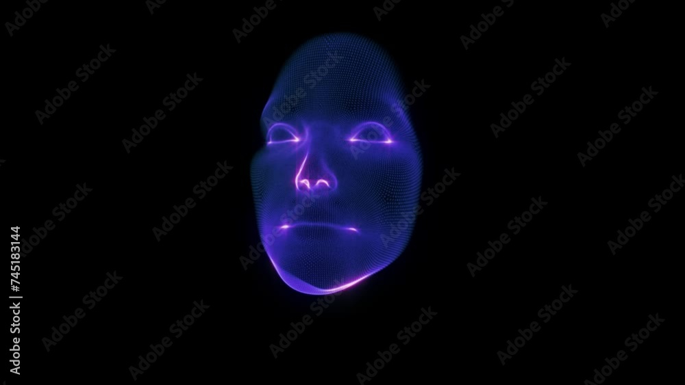 Digital particle face technology. Absфtract artificial intelligence. Head in the form of a particles. Hologram model Digital particle face technology. Absфtract artificial intelligence. Head in the form of a particles. Hologram model
