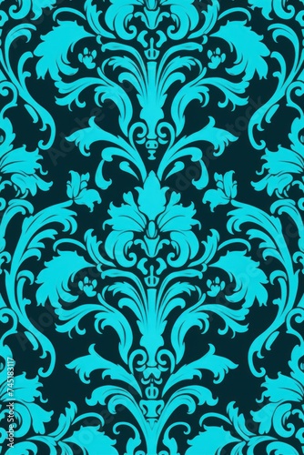 A Cyan wallpaper with ornate design, in the style of victorian, repeating pattern vector illustration