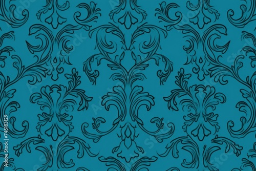 A Cyan wallpaper with ornate design, in the style of victorian, repeating pattern vector illustration
