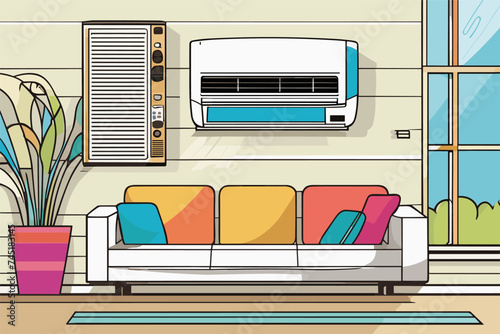 a  air conditioner vector illustration line art